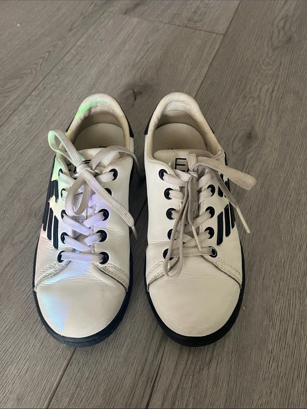 Boys Emporia Armani White and Navy Blue Kids Sneakers